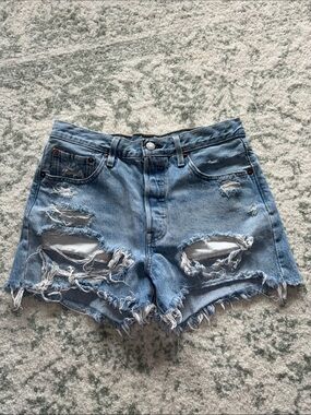 Levi's Light Blue High Waist Distressed Denim Shorts
